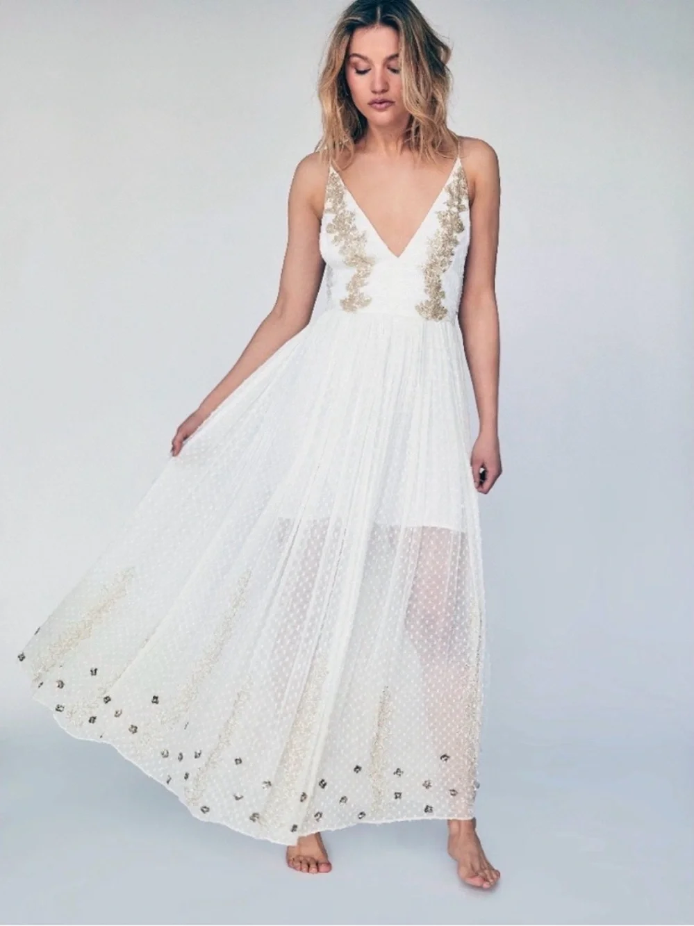 free people white floral maxi dress Free People Sasha Maxi Dress M / Porcelain Combo